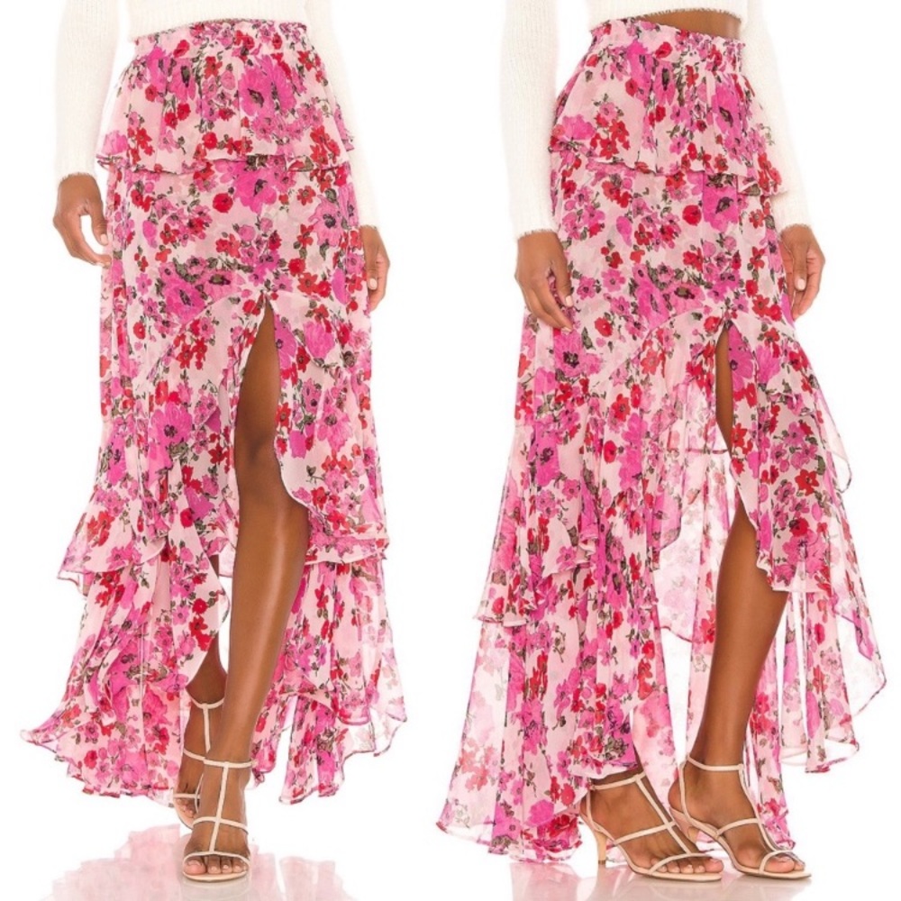 MISA Lucia Skirt Pink Floral Small Tier Slit